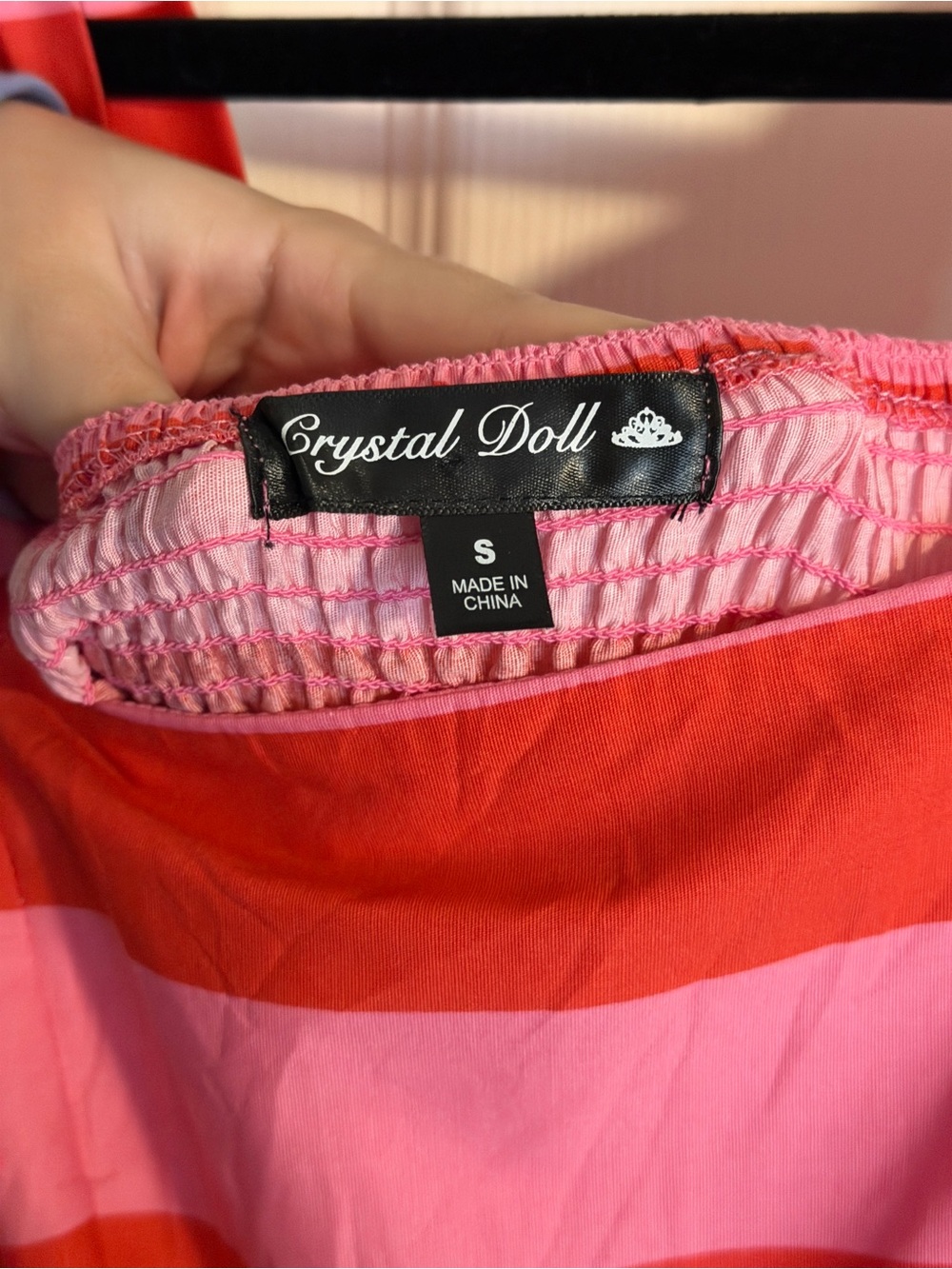 Crystal Doll Pink Red Stripe Puff Sleeve Midi Dress Cottagecore Size Small - Picture 6 of 10